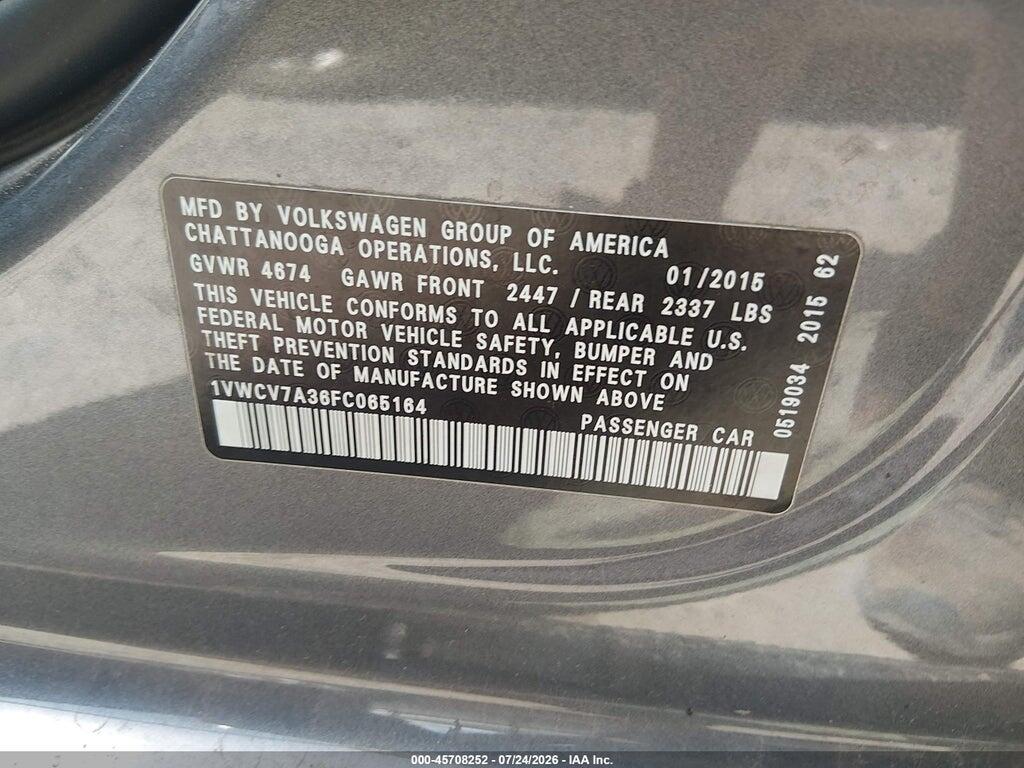 1VWCV7A36FC065164 2015 VOLKSWAGEN PASSAT photo no. 9