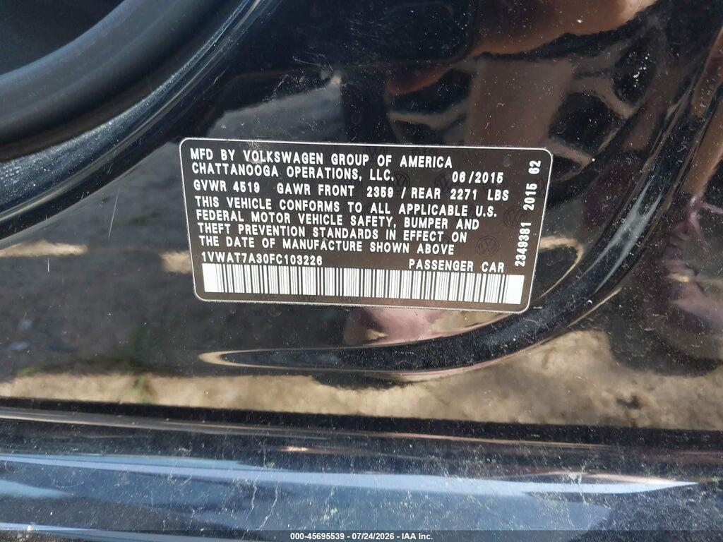 1VWAT7A30FC103226 2015 VOLKSWAGEN PASSAT photo no. 9