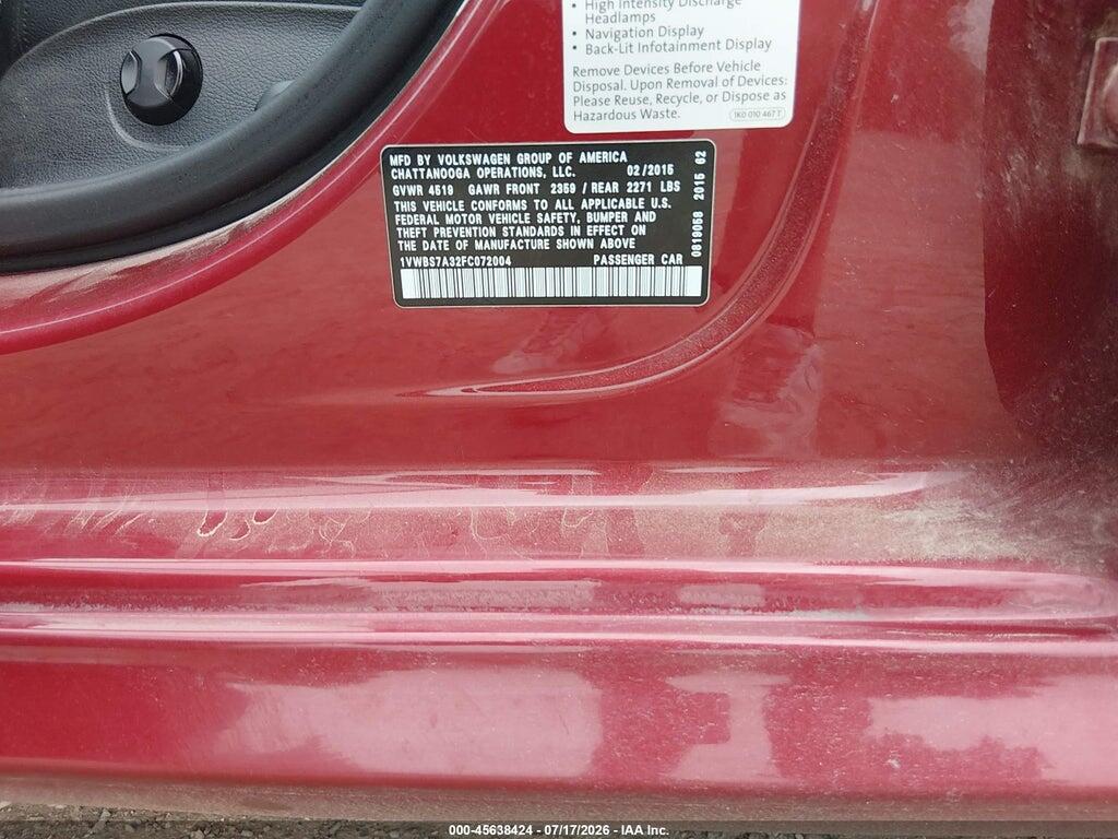 1VWBS7A32FC072004 2015 VOLKSWAGEN PASSAT photo no. 9