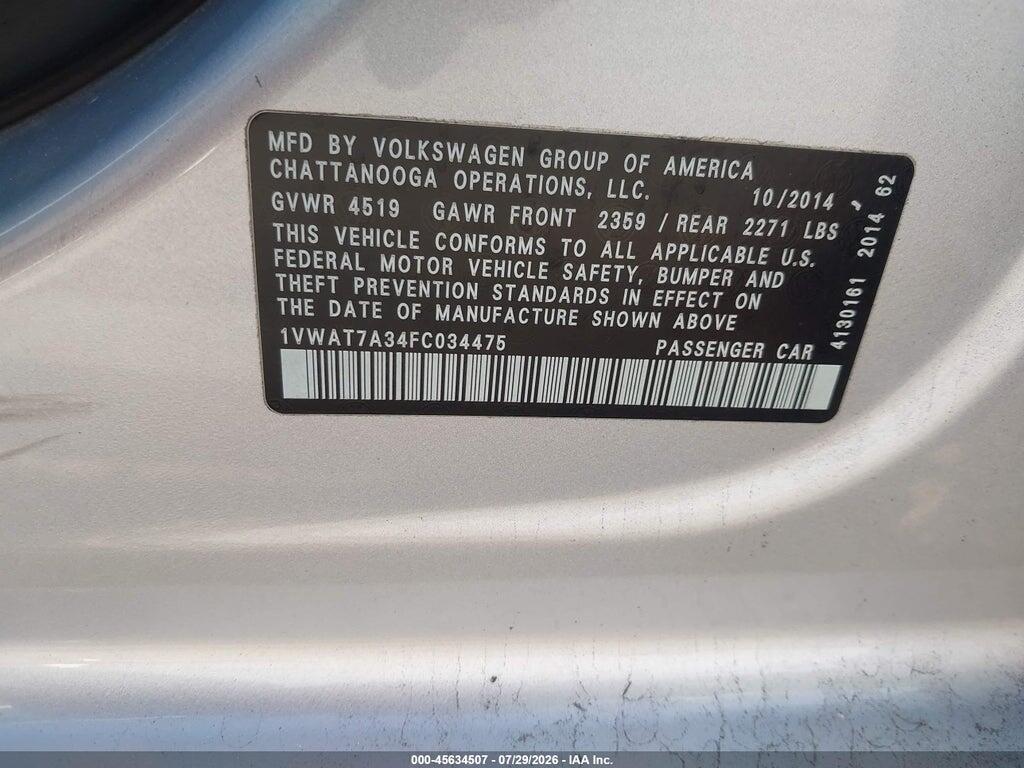 1VWAT7A34FC034475 2015 VOLKSWAGEN PASSAT photo no. 9