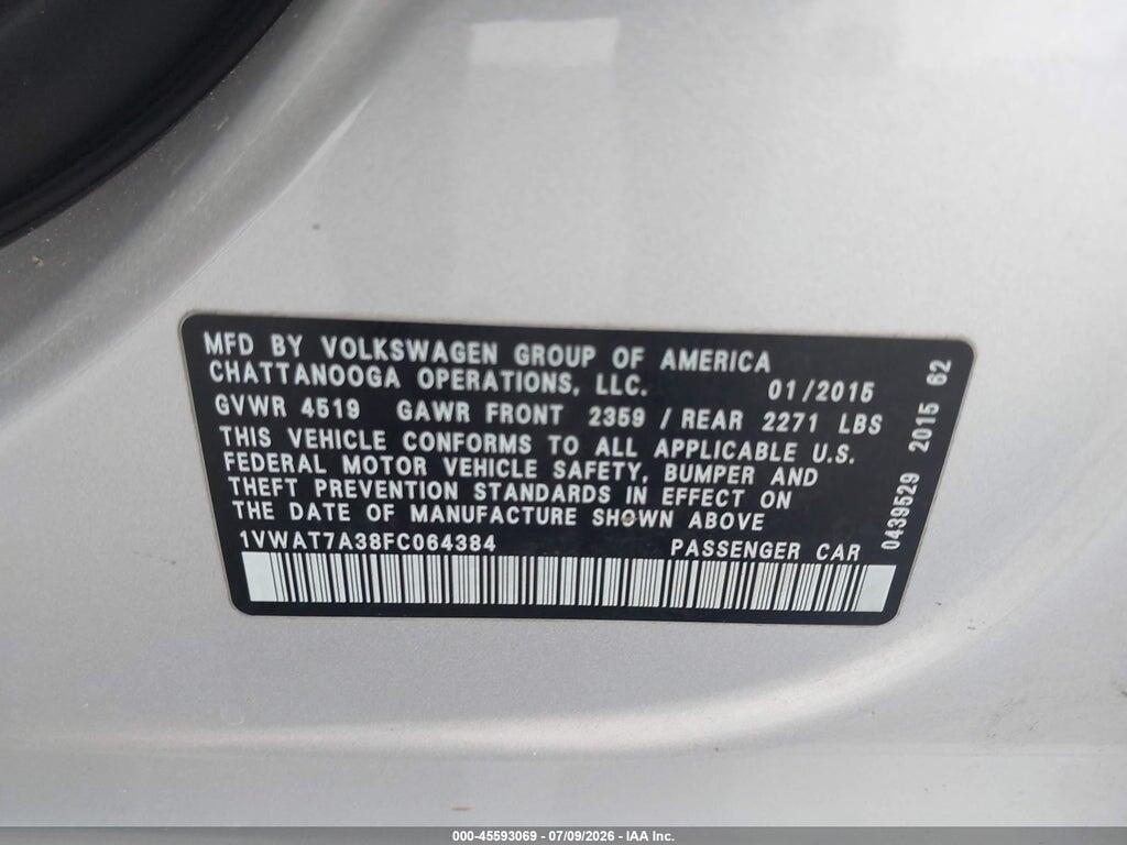 1VWAT7A38FC064384 2015 VOLKSWAGEN PASSAT photo no. 9