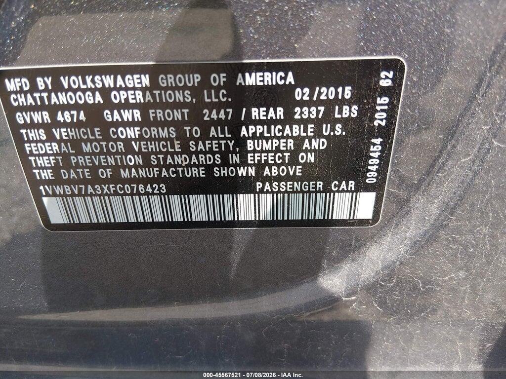 1VWBV7A3XFC076423 2015 VOLKSWAGEN PASSAT photo no. 9