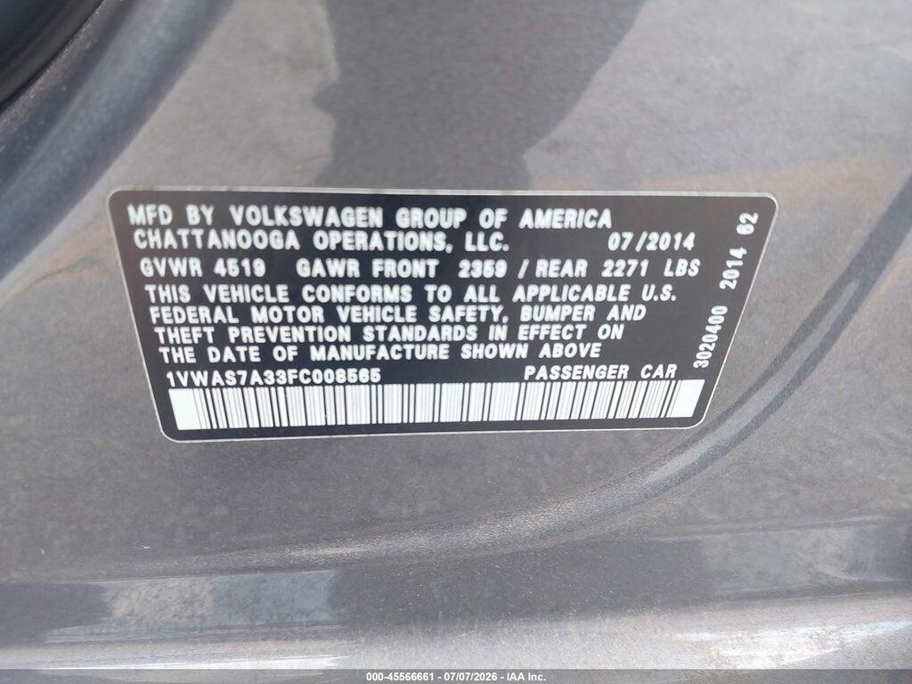1VWAS7A33FC008565 2015 VOLKSWAGEN PASSAT photo no. 9