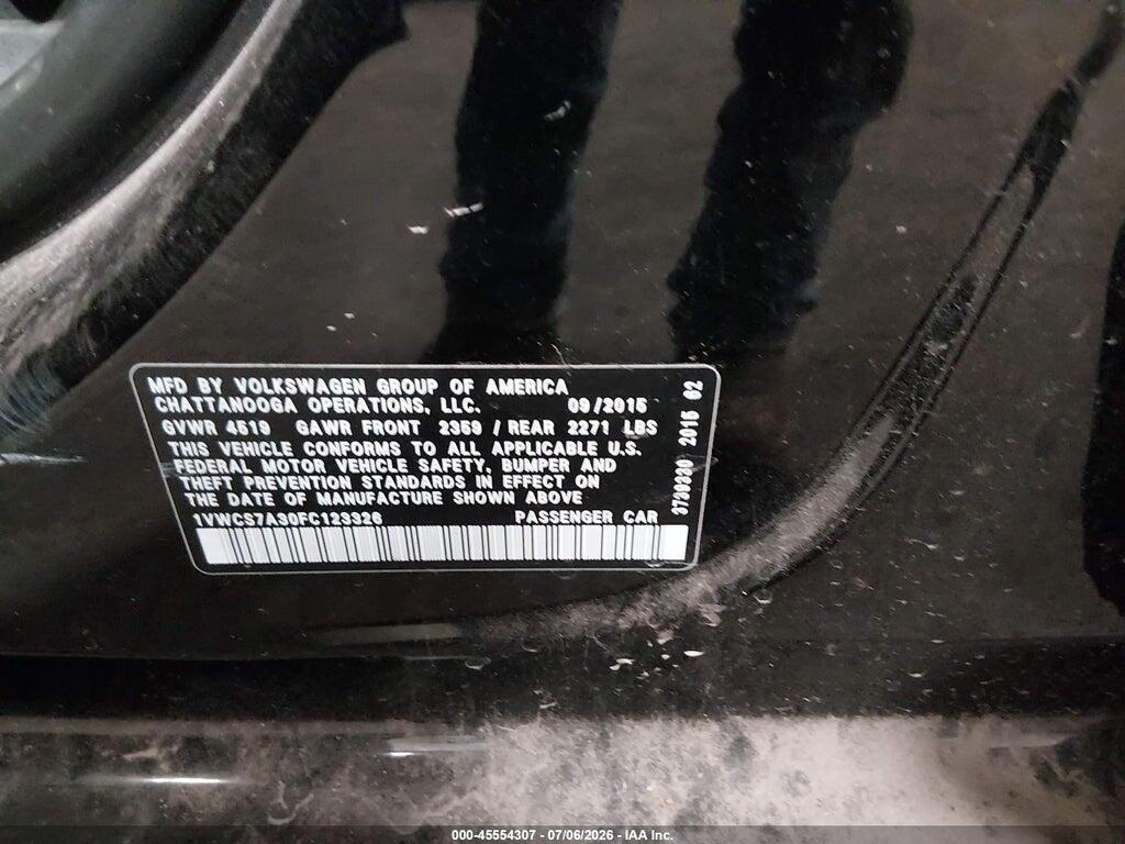 1VWCS7A30FC123326 2015 VOLKSWAGEN PASSAT photo no. 9
