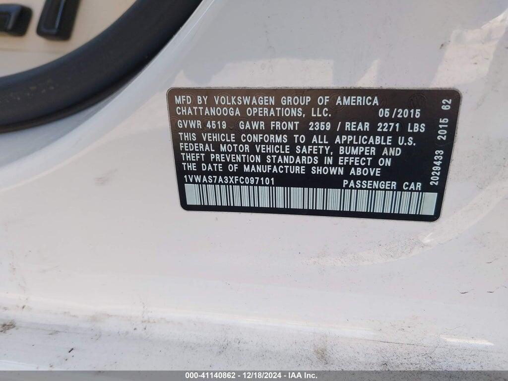 1VWAS7A3XFC097101 2015 VOLKSWAGEN PASSAT photo no. 9