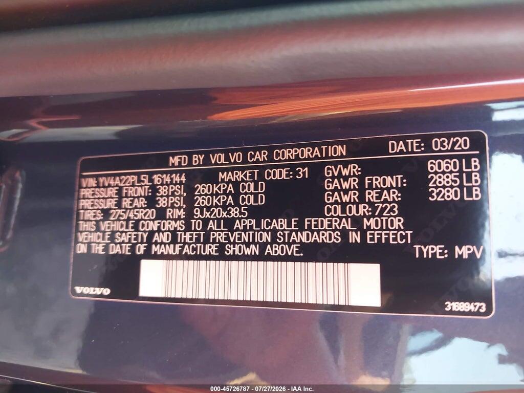 YV4A22PL5L1614144 2020 VOLVO XC90 photo no. 9