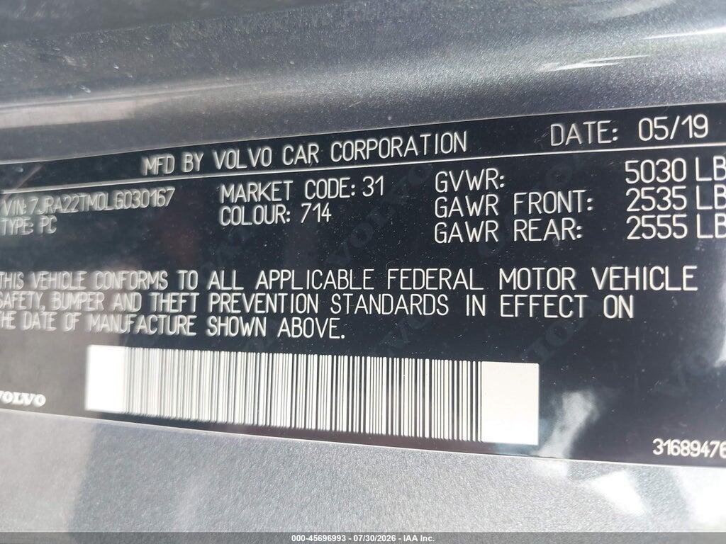 7JRA22TM0LG030167 2020 VOLVO S60 photo no. 9