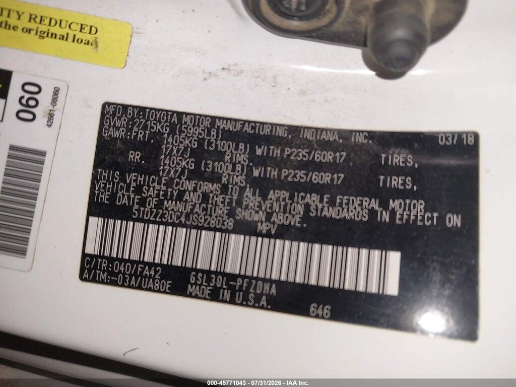 5TDZZ3DC4JS928038 2018 TOYOTA SIENNA photo no. 9