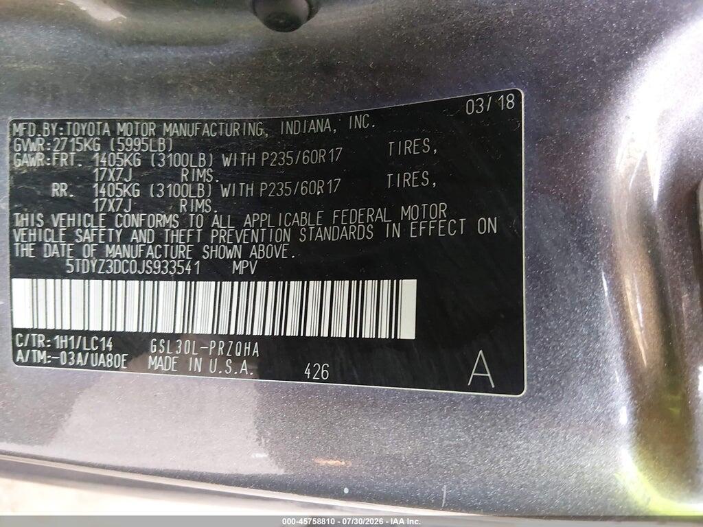5TDYZ3DC0JS933541 2018 TOYOTA SIENNA photo no. 9