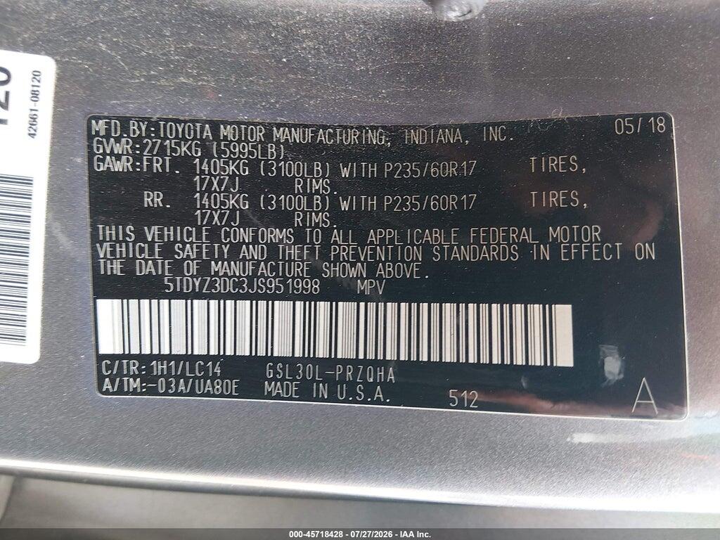5TDYZ3DC3JS951998 2018 TOYOTA SIENNA photo no. 9