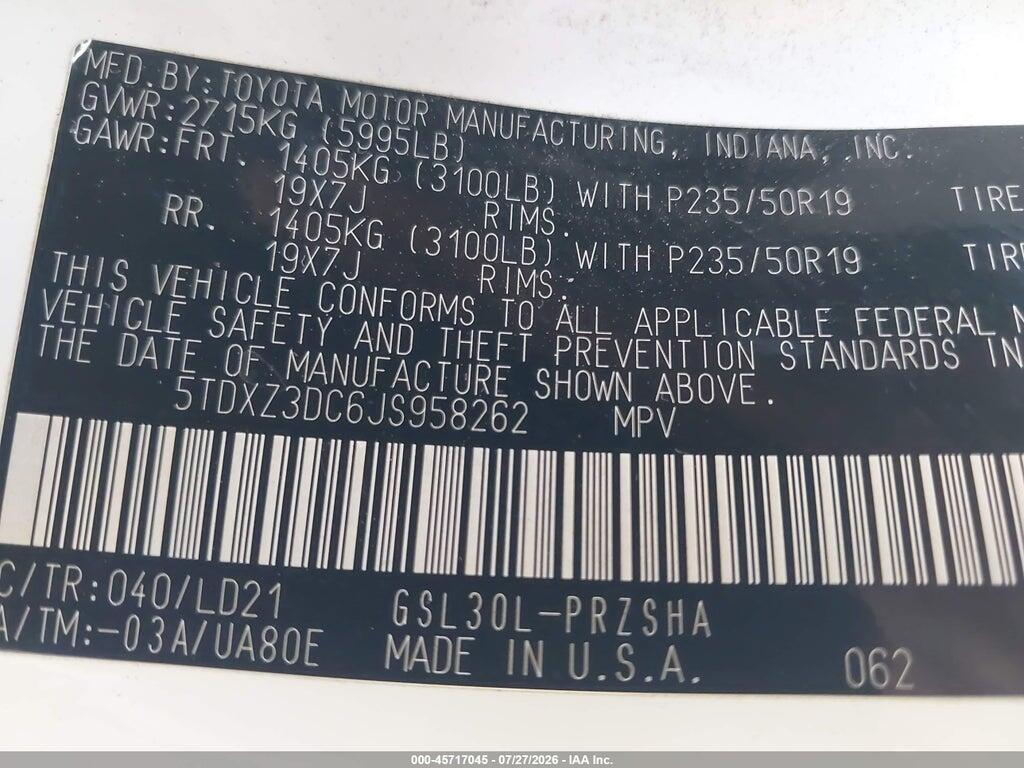 5TDXZ3DC6JS958262 2018 TOYOTA SIENNA photo no. 9