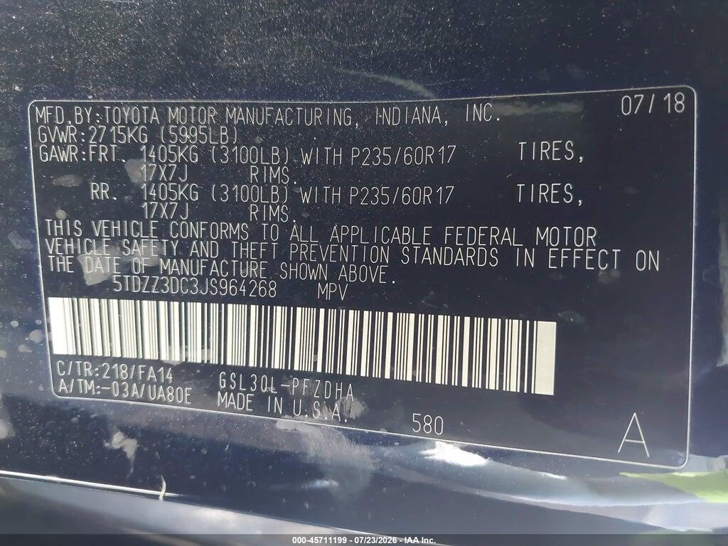 5TDZZ3DC3JS964268 2018 TOYOTA SIENNA photo no. 9