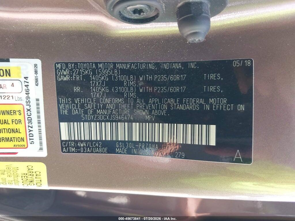 5TDYZ3DCXJS946474 2018 TOYOTA SIENNA photo no. 9
