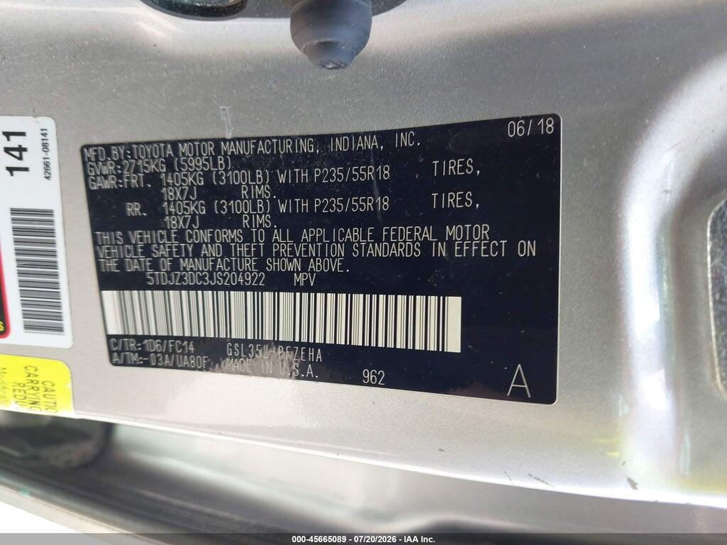 5TDJZ3DC3JS204922 2018 TOYOTA SIENNA photo no. 9