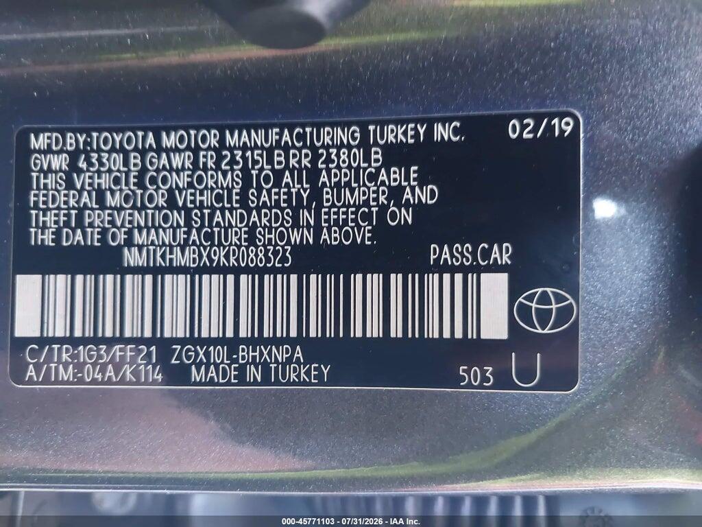 NMTKHMBX9KR088323 2019 TOYOTA C-HR photo no. 9