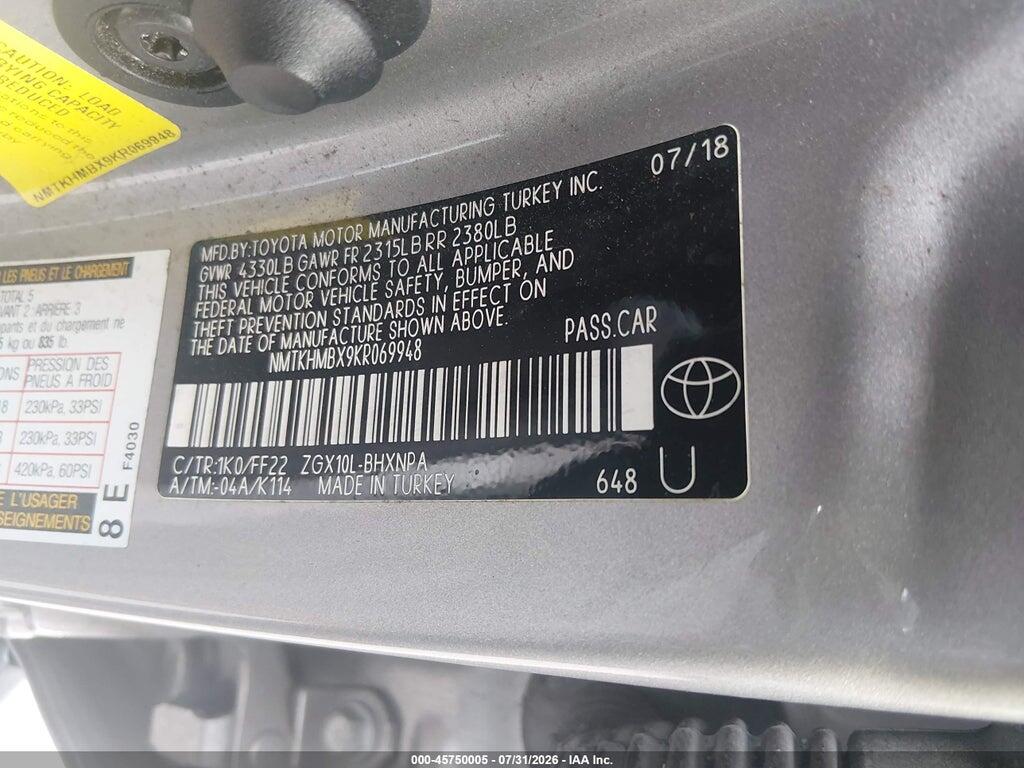 NMTKHMBX9KR069948 2019 TOYOTA C-HR photo no. 9