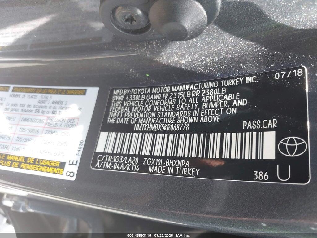 NMTKHMBX5KR068778 2019 TOYOTA C-HR photo no. 9