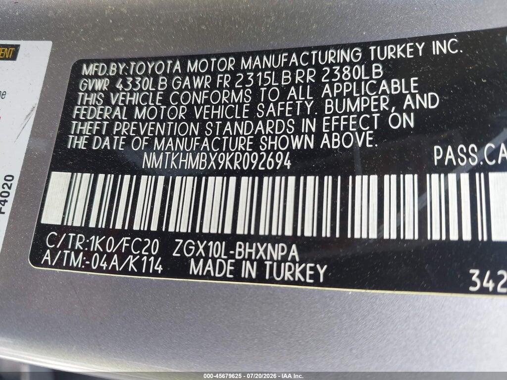 NMTKHMBX9KR092694 2019 TOYOTA C-HR photo no. 9