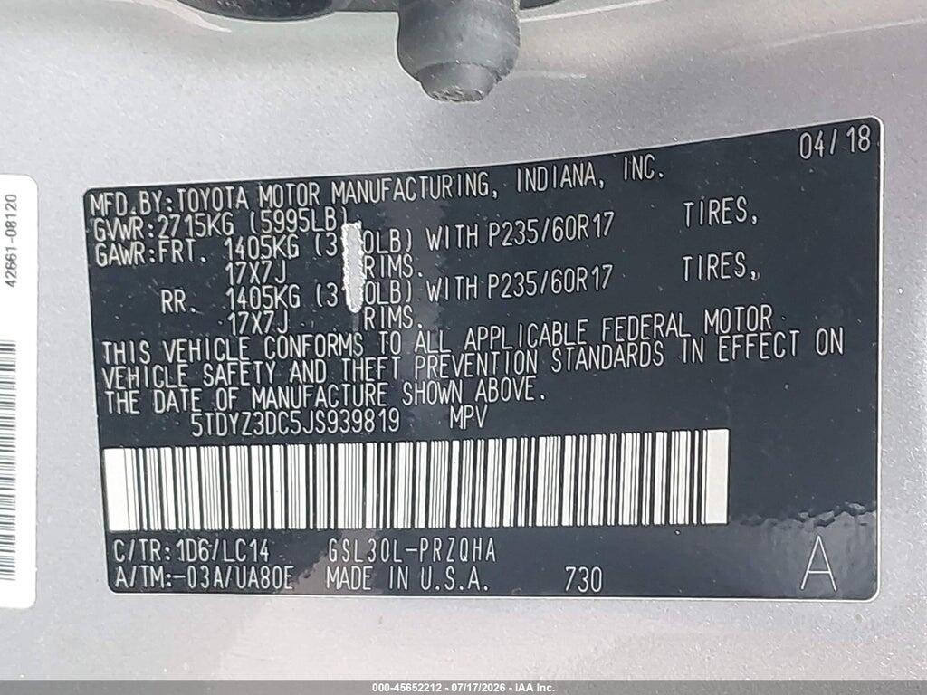 5TDYZ3DC5JS939819 2018 TOYOTA SIENNA photo no. 9
