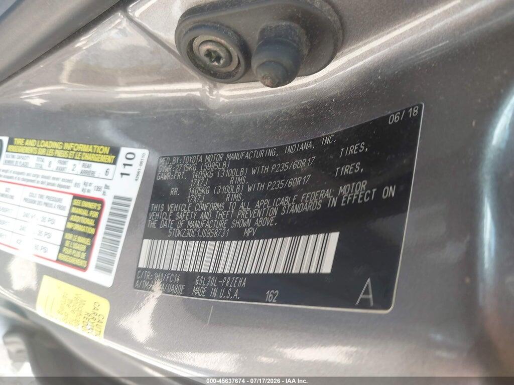 5TDKZ3DC1JS958731 2018 TOYOTA SIENNA photo no. 9