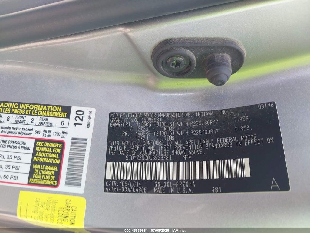 5TDYZ3DC0JS929781 2018 TOYOTA SIENNA photo no. 9