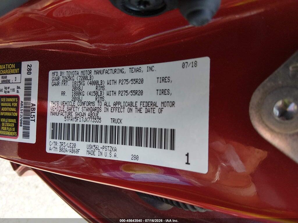 5TFAY5F17JX773535 2018 TOYOTA TUNDRA photo no. 9