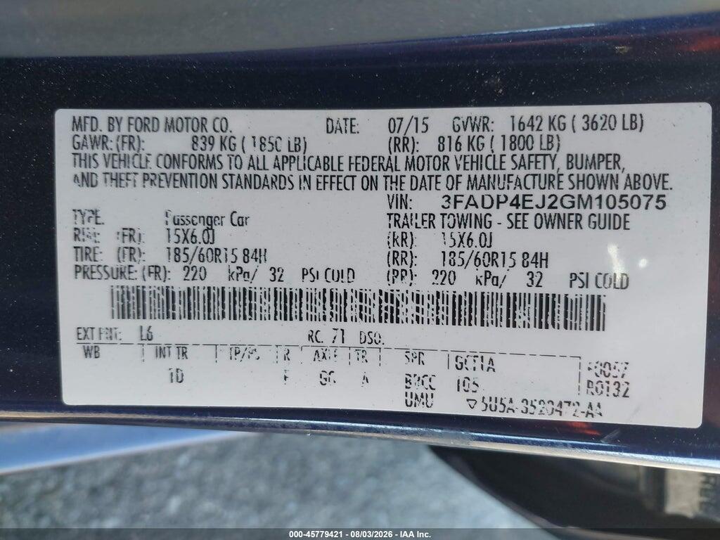 3FADP4EJ2GM105075 2016 FORD FIESTA photo no. 9