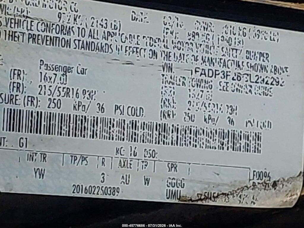 1FADP3F28GL292292 2016 FORD FOCUS photo no. 9
