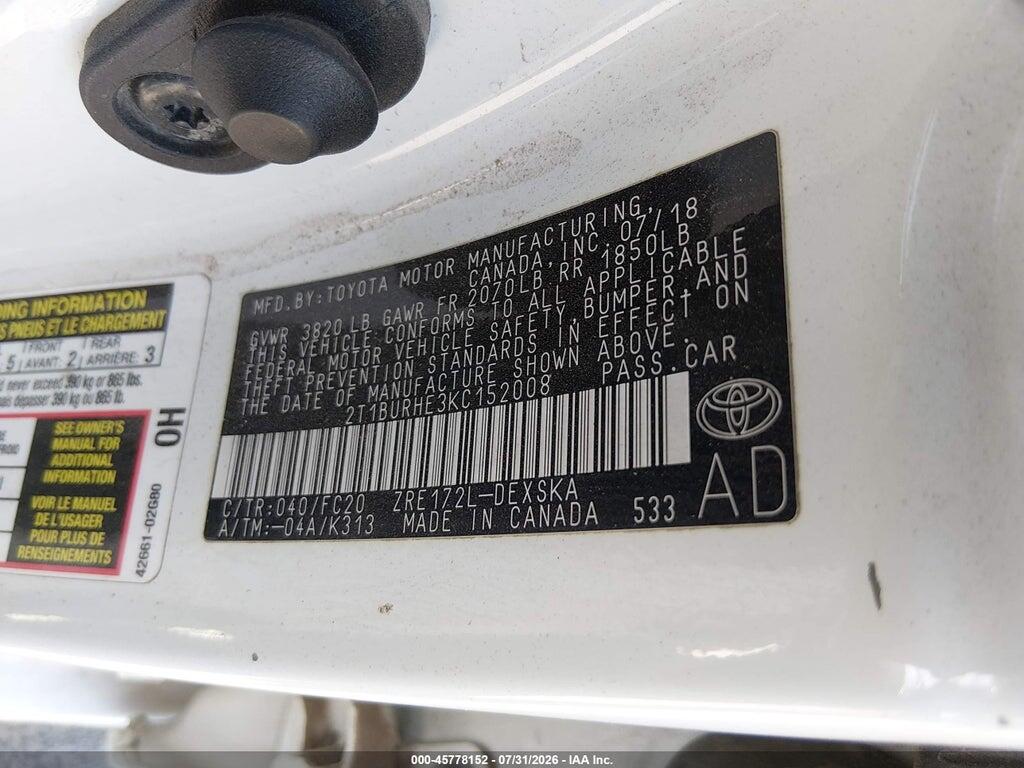 2T1BURHE3KC152008 2019 TOYOTA COROLLA photo no. 9