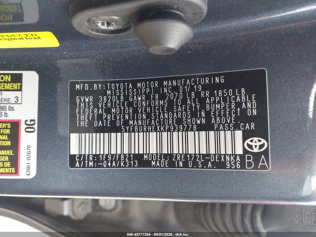 5YFBURHEXKP939778 2019 TOYOTA COROLLA photo no. 9