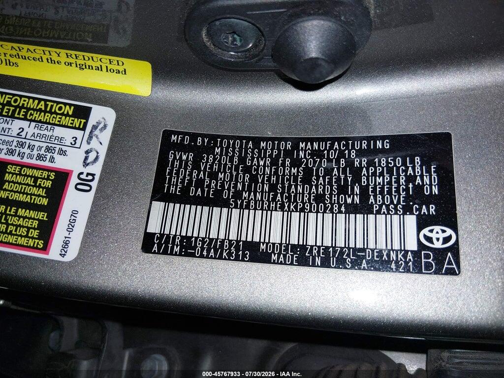 5YFBURHEXKP900284 2019 TOYOTA COROLLA photo no. 9