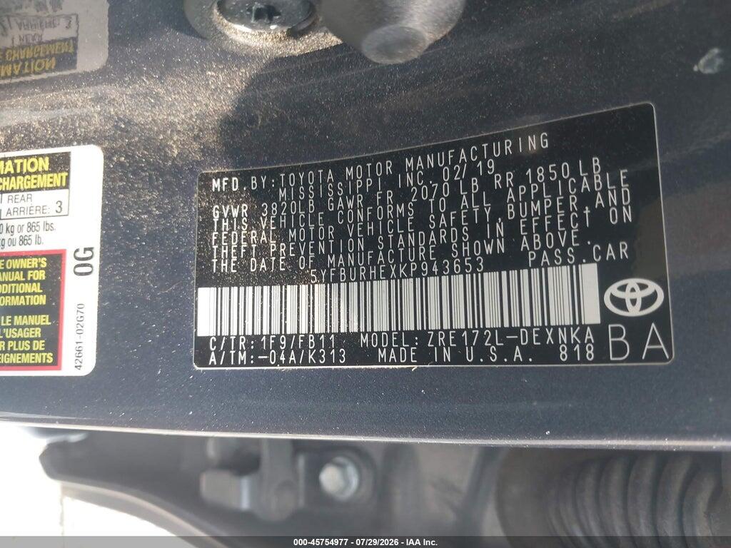 5YFBURHEXKP943653 2019 TOYOTA COROLLA photo no. 9