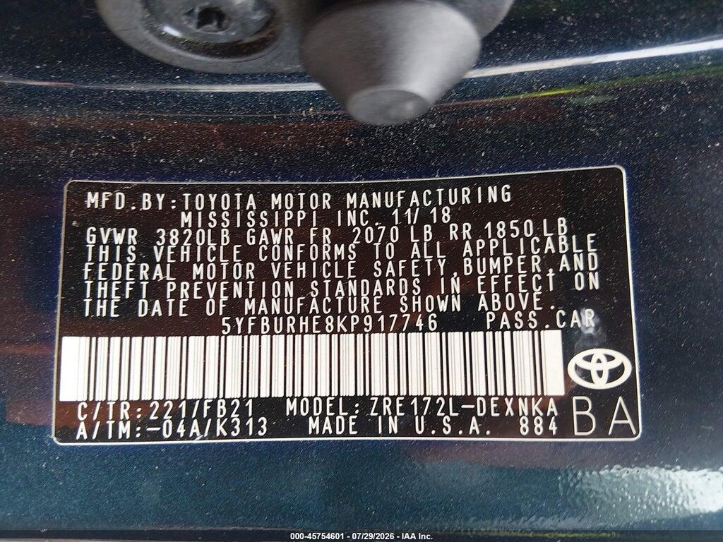 5YFBURHE8KP917746 2019 TOYOTA COROLLA photo no. 9