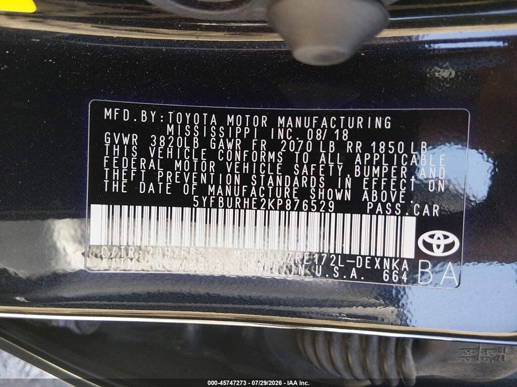 5YFBURHE2KP876529 2019 TOYOTA COROLLA photo no. 9