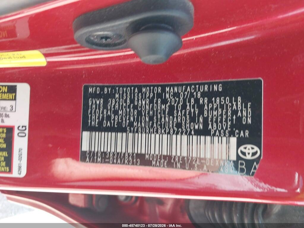 5YFBURHE8KP872274 2019 TOYOTA COROLLA photo no. 9