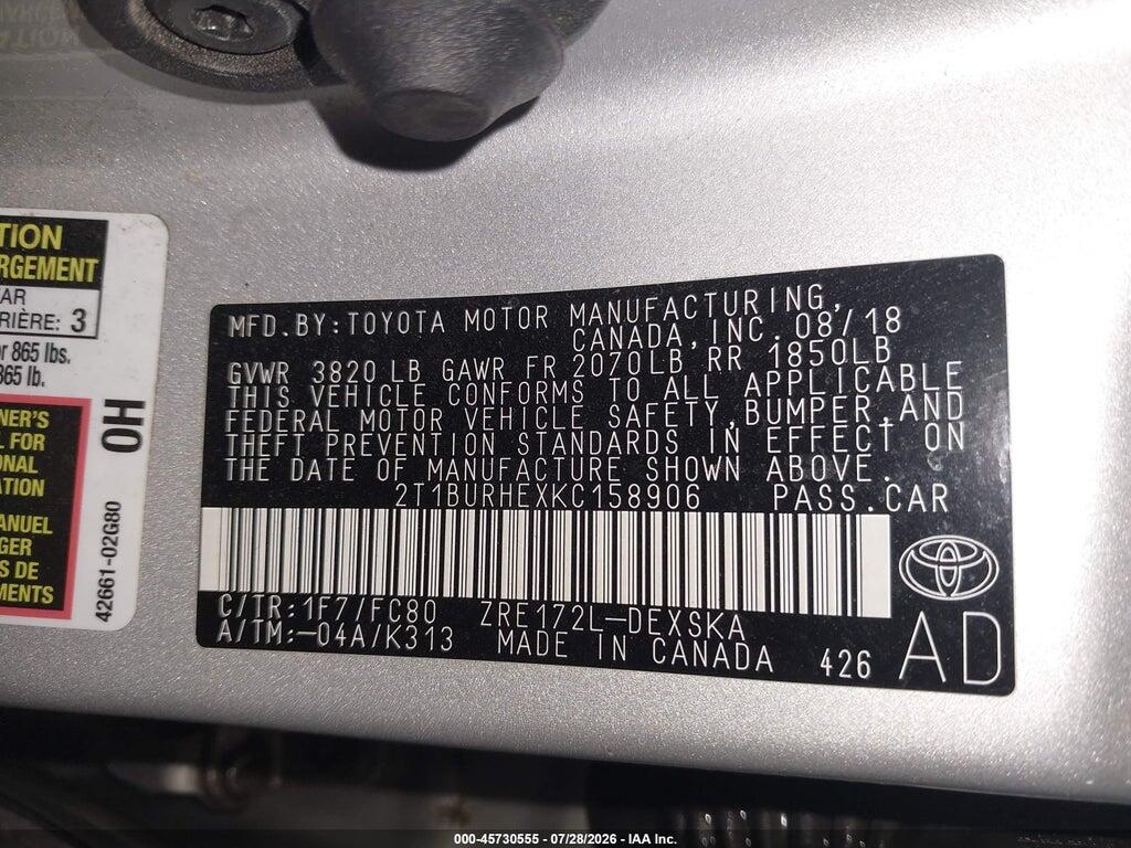 2T1BURHEXKC158906 2019 TOYOTA COROLLA photo no. 9