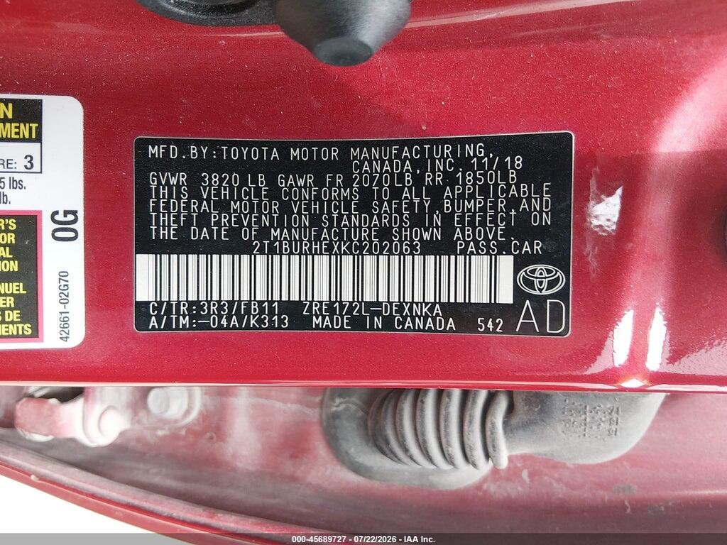 2T1BURHEXKC202063 2019 TOYOTA COROLLA photo no. 9