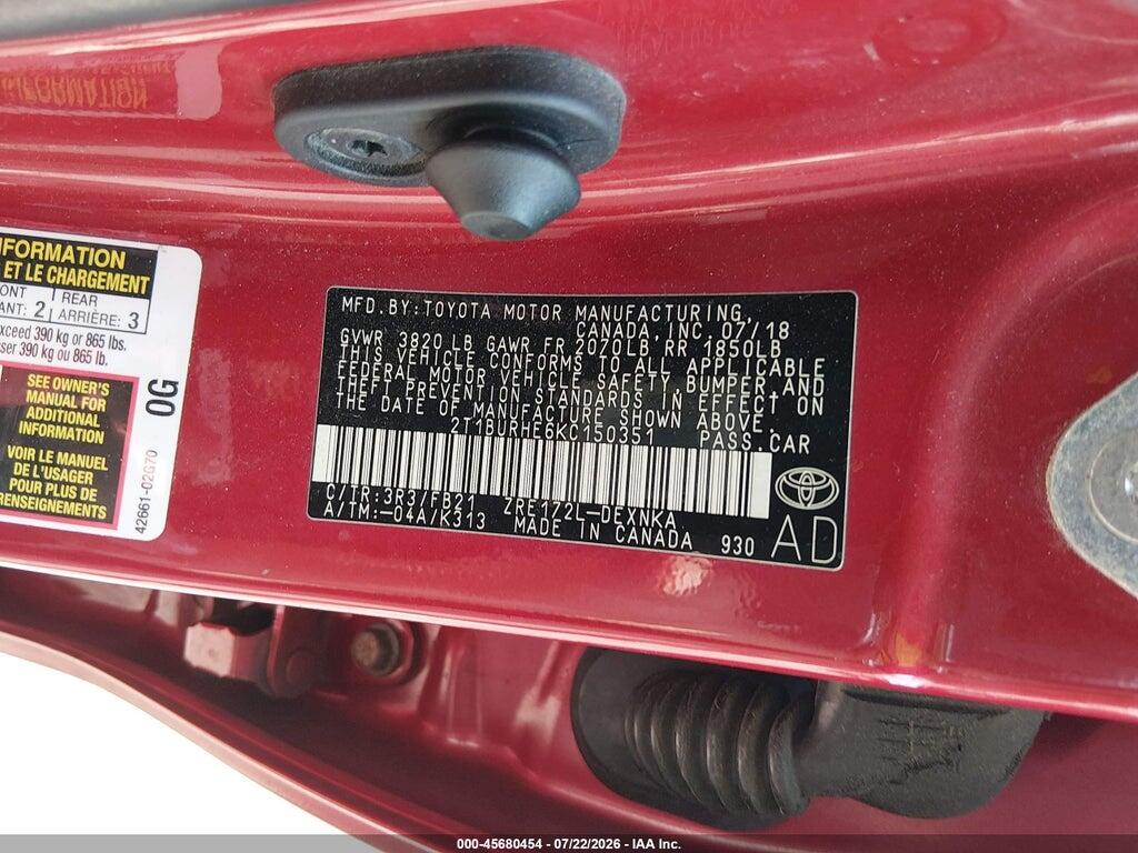 2T1BURHE6KC150351 2019 TOYOTA COROLLA photo no. 9