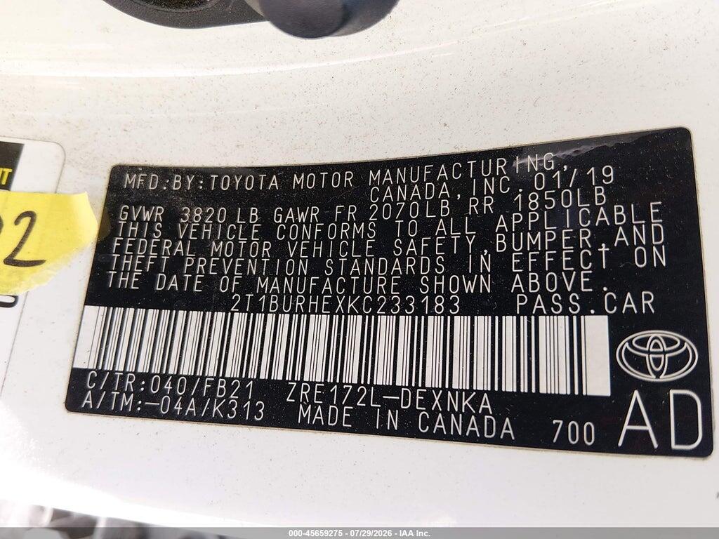2T1BURHEXKC233183 2019 TOYOTA COROLLA photo no. 9