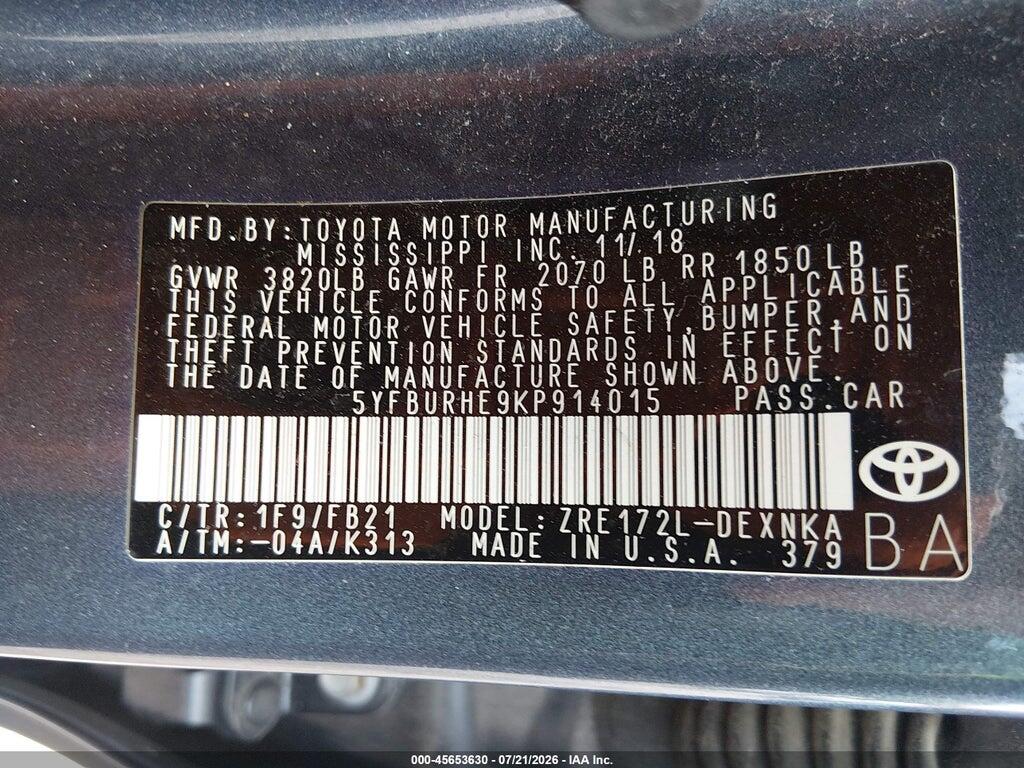 5YFBURHE9KP914015 2019 TOYOTA COROLLA photo no. 9