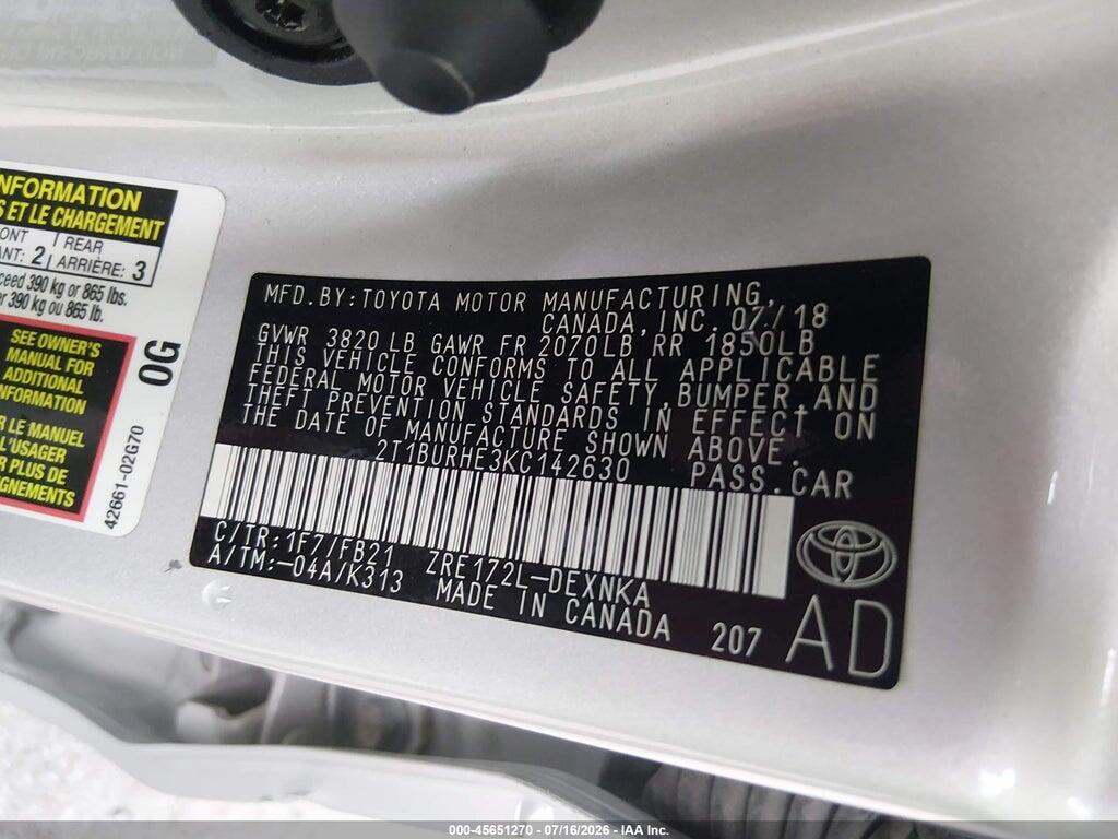 2T1BURHE3KC142630 2019 TOYOTA COROLLA photo no. 9