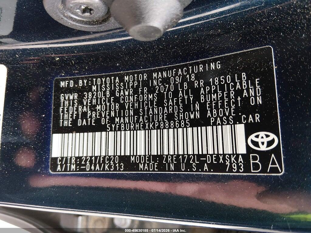 5YFBURHEXKP888685 2019 TOYOTA COROLLA photo no. 9