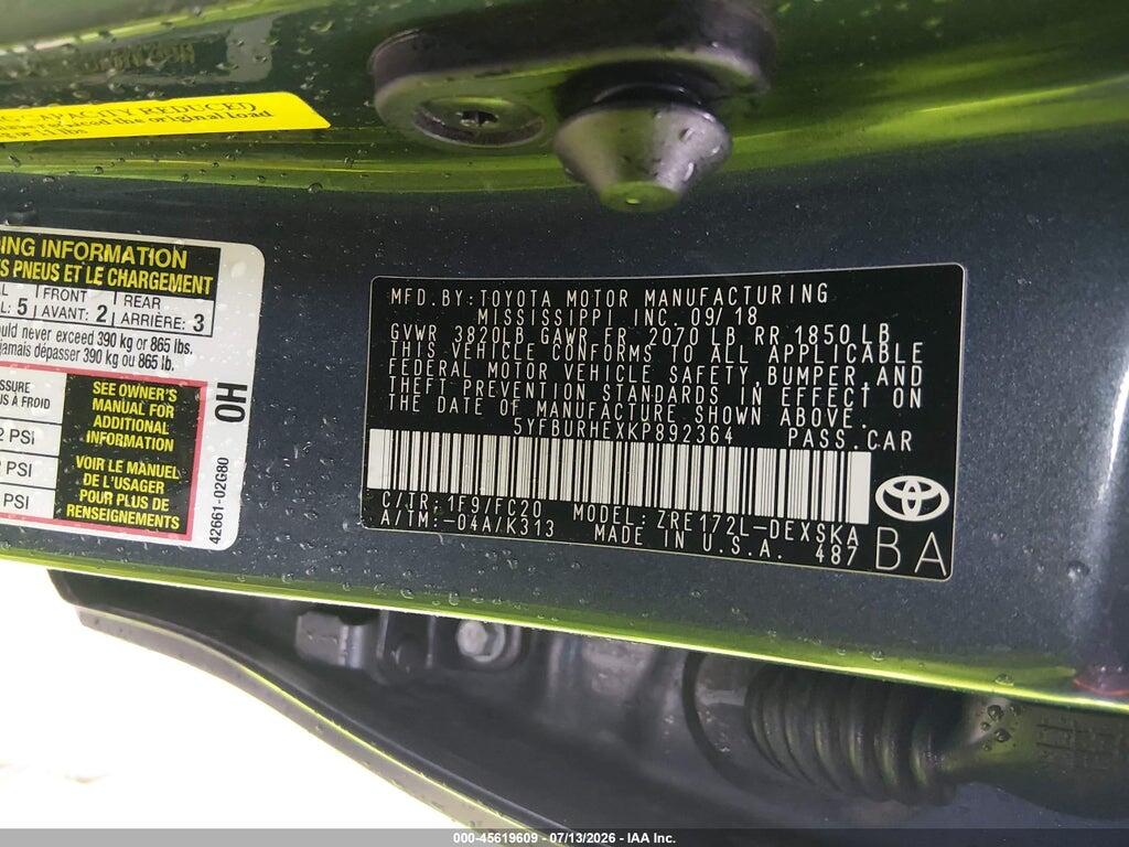 5YFBURHEXKP892364 2019 TOYOTA COROLLA photo no. 9