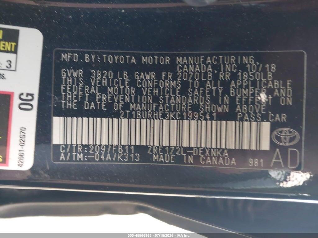 2T1BURHE3KC199541 2019 TOYOTA COROLLA photo no. 9