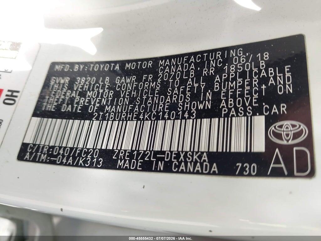2T1BURHE4KC140143 2019 TOYOTA COROLLA photo no. 9