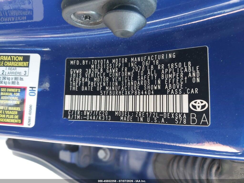 5YFBURHEXKP864404 2019 TOYOTA COROLLA photo no. 9