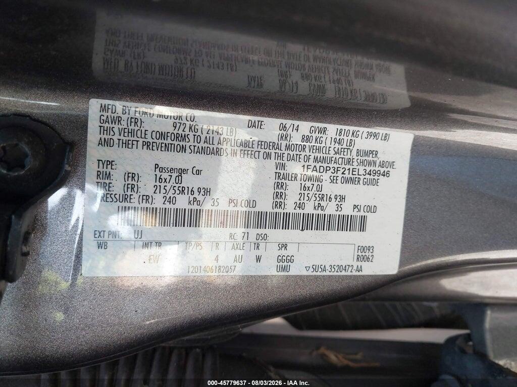 1FADP3F21EL349946 2014 FORD FOCUS photo no. 9