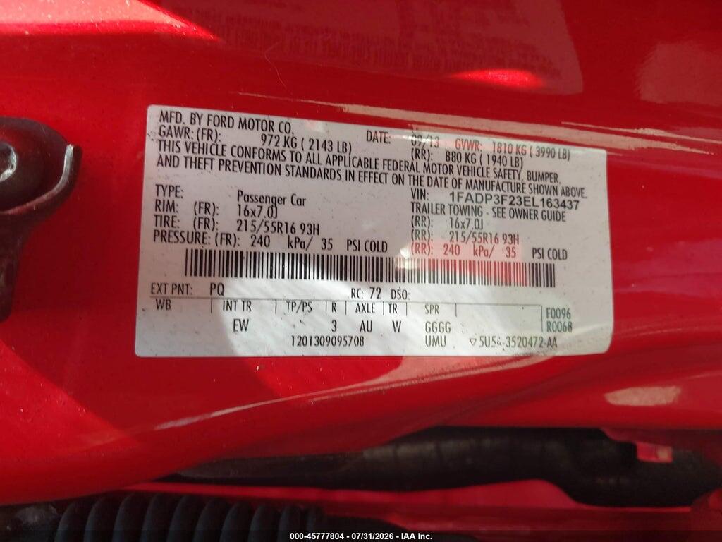 1FADP3F23EL163437 2014 FORD FOCUS photo no. 9