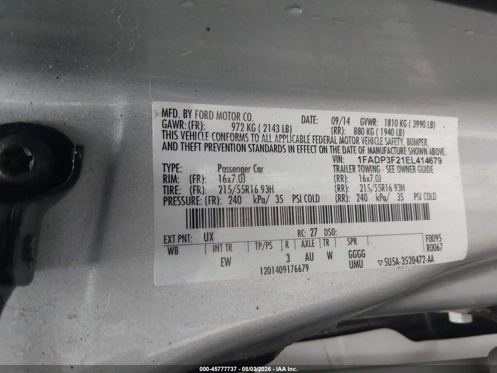 1FADP3F21EL414679 2014 FORD FOCUS photo no. 9