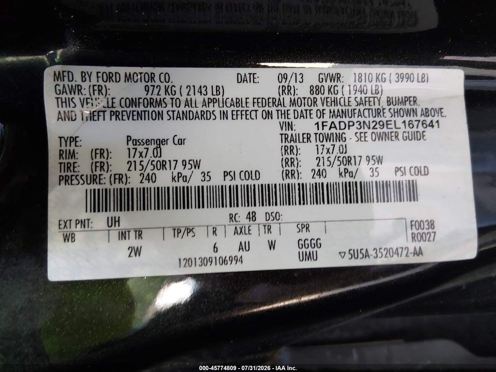 1FADP3N29EL167641 2014 FORD FOCUS photo no. 9